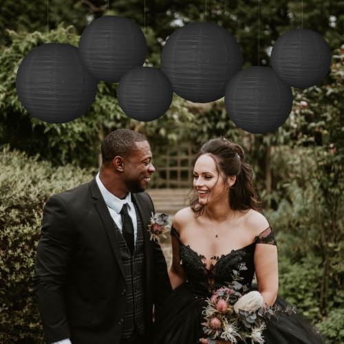 Paper Lanterns Party Decorations 6 PCS Black Round Hanging Lanterns Chinese Japanese Paper Lantern Lamp for Wedding Graduation Birthday Baby Shower Anniversary Retirement Party - Image 6