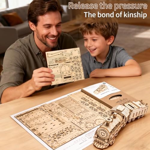 3D Wooden Puzzles for Adults, DIY Mechanical Model Kits for Adults and Kids to Build, Creative Gift for Women or Men Birthday, Christmas (Mechanical Train) - Image 4