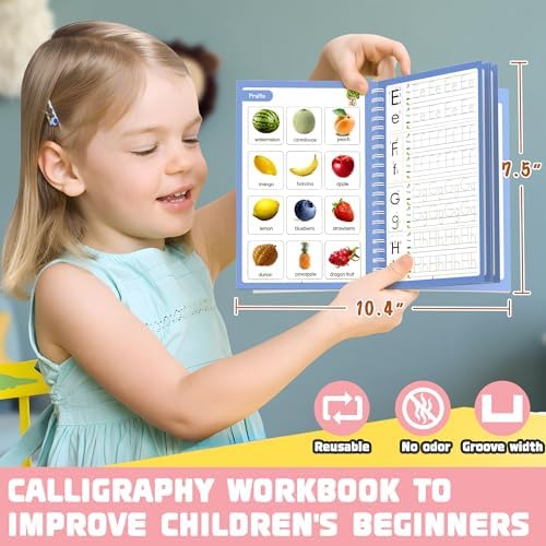 Grooved - 4 children's magic copybooks, Four-in-one pink pencil case set, magic grooved writing practice for kids, magic disappearing writing practice, grooved handwriting practice for kids. - Image 4