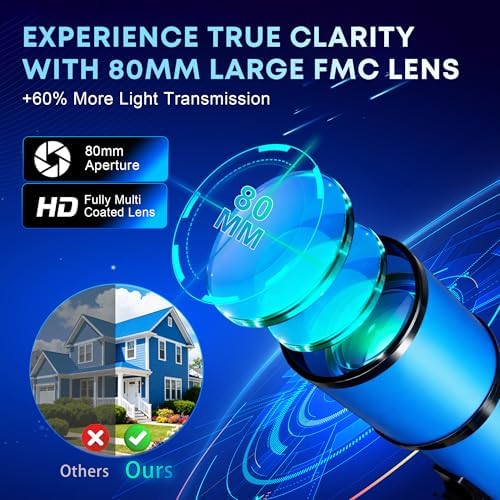 Hawkko Telescope for Adults & Kids, 80mm Aperture 600mm High Powered Telescope for Astronomy Beginners - Refractor Telescopes with AZ Tripod, Phone Adapter and Portable Bag for Moon Observation - Image 2