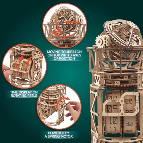 UGEARS Astronomer Table Clock with Tourbillon - 3D Wooden Puzzles for Adults Model Kit - Mechanical Clock Kit Functional DIY Wood Model Kits for Adults, 3D Puzzle for Puzzle Lovers - Image 6