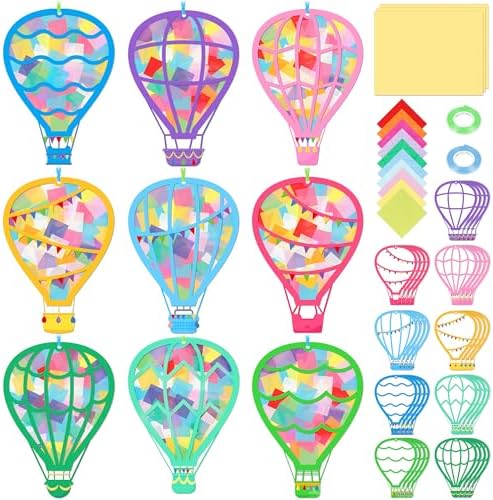Renbuzhu 48PCS Back to School Crafts: Paper Hot Air Balloon Suncatchers DIY Kits, Summer Window Stained Glass Effect Art Supplies by Renbuzhu