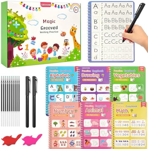 6 Pack Magic Grooved Writing Practice Books Reusable Magical Handwriting Practice for Kids Ages 3-8 Kindergarten Back to School Educational Gift Preschool Valentines Classroom Gift by Asekonc