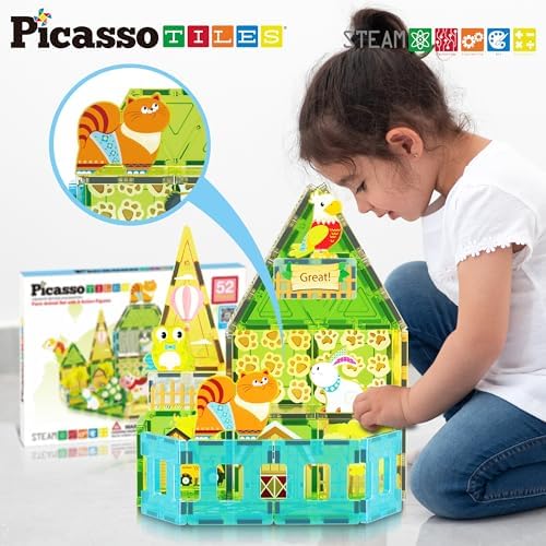 PicassoTiles Magnetic Tile Farm Animal Building Playset with 8 Character Figures STEM Construction Toy for Kids Age 3 Plus Educational Pretend Play Learning Blocks Farmyard Creative Activity Kit PTQ17 - Image 6