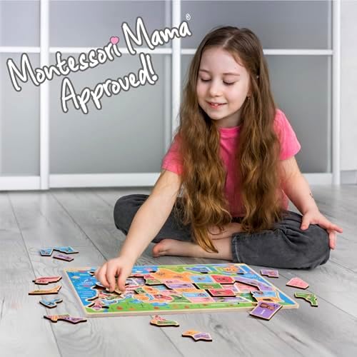 Montessori Mama USA Map Wooden Puzzle, Puzzles for Kids Ages 4-6 Educational Toys for 4 Year Old Kids Puzzles Ages 5-8 Landmarks, Animals, Capitols and States - Image 6