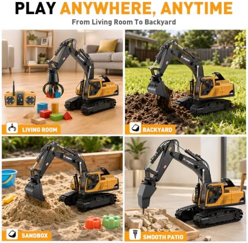 kolegend 3 in 1 Remote Control Excavator Toy 14 Channel RC Excavator Toy for Boys 3-12 with Bucket/Claw/Drill 2.4GHz Full Functional Construction Vehicles Toys Gift for 6 7 8 9 10 Years Old Kids Boys - Image 5