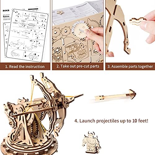 ROKR 3D Wooden Puzzles for Adults, DIY Wooden Ballista Launcher Toys Building Model Kits STEM Projects Toys for Adult - Image 4