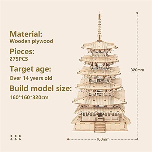 Rowood 3D Puzzles for Adults, Wooden Model Kits for Adults to Build, Gift on Birthday Christmas - Five-storied Pagoda (275 PCS) - Image 3