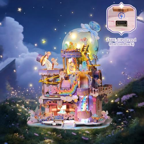 Tonecheer 3D Wooden Puzzle for Adults - Star Workshop, Mechanical Transmission Model Kit, Dynamic DIY Building Set with Music & Lights, Miniature House Kit Ideas - Image 5