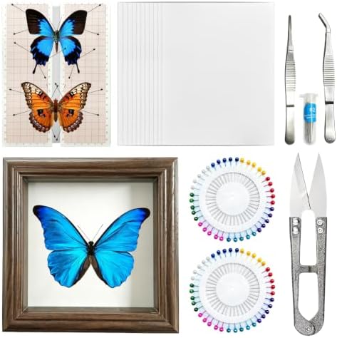 18Pcs Insect Pinning Kit, Beginner Entomology Kit with Tracing Paper, Tweezers, Scissors, Picture Frame, Insect Pins, Butterfly Pins and Foam Pinning Board. by Unknown
