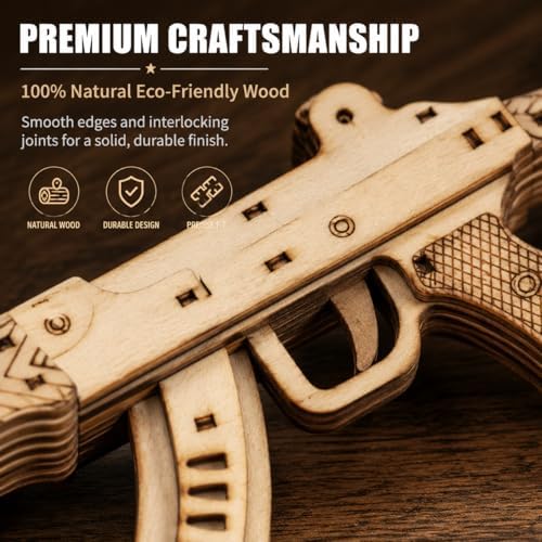 Wooden 3D Puzzle AK47 Model Building Kit – DIY Rubber Band Gun Assembly Set for Adults, Mechanical Model Kit for Hobbyists, Craft Gift for Men Dad Husband - Image 6