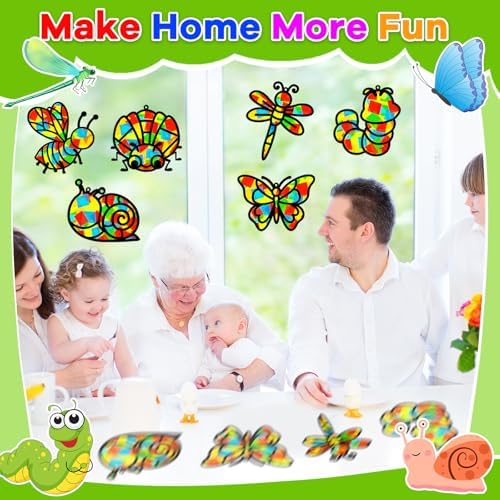 Lonfliness 32 Sets Spring Bug Suncatchers Craft Kit DIY Insect Window Stained Glass Effect Paper Butterfly Bee Home School Classroom Decoration Summer Art Creative Activity Project Gift Favor - Image 5
