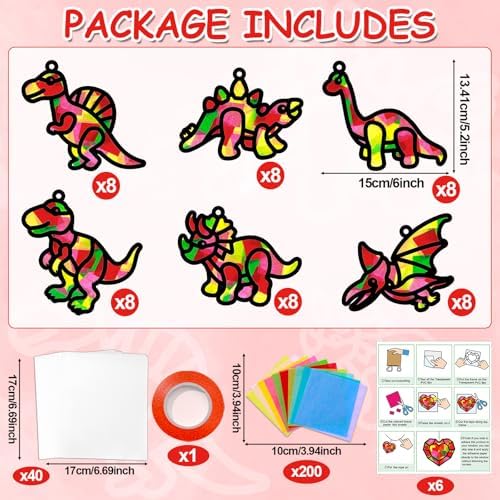 Qyeahkj 36 Set Dinosaur Suncatchers Crafts for DIY Dinosaur Tissue Paper Crafts Window Stained Glass Effect Dino Hanging Decor Home Creative Activity Art Projects Birthday Party Favor Gift - Image 2