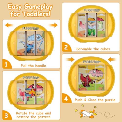 Rotating Puzzle for Kids 3 4 5 6 7 8 Year Old, 4 Puzzles in 1, Toddlers Travel, Car, Airplane, Road Trip Activities, Fine Motor Skills, Fidget, Gift for Boys & Girls Ages 3+ (Dinosaur) - Image 2