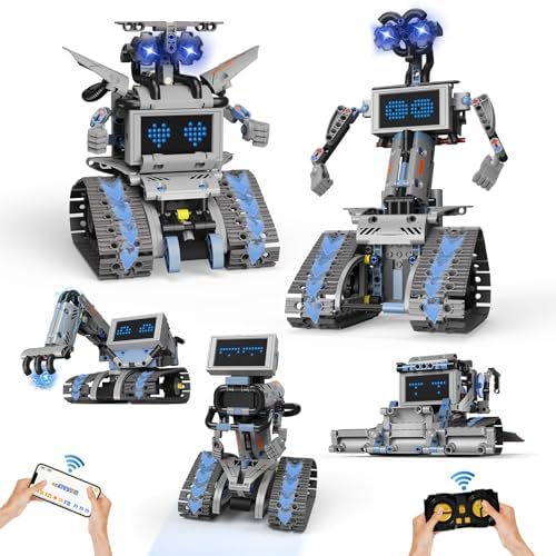 5 in 1 Johnny 5 Robot Building Kit, STEM Robot Building Set with APP & 2.4GHz Remote Control, Technic Transformable RC Robotics Toys for Kids Boys Age 6 7 8 9 10 11 12+, Birthday Gifts by Kiothdre