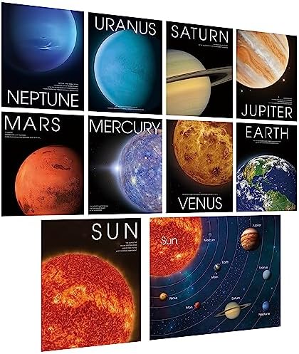 10 Solar System Posters, Early Learning with PET Film, Thick Cardstock Space Planets Posters Teaching Wall Art for Office Classroom School (10' x 8') by SpriteGru