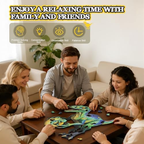 500 Piece Wooden Puzzle for Adults, Dinosaur Jigsaw Puzzle for Adults, Unique Animal Shaped Wooden Puzzles, Challenging Raptor Dino Puzzles, Creative Gift for Friends Family Game Wall Decor 17*16.6in - Image 4