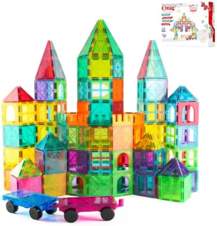 Bmag 130PCS Magnetic Tiles Building Blocks with 2 Cars | 3D Clear Magnet Blocks | STEM Preschool Toys for 3-9+ Kids | Christmas & Toddler Gift | Compatible with Major Brands by BMAG