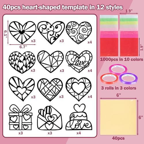 Renbuzhu 40PCS Valentines Day Crafts: Paper Heart Suncatchers, Christmas Valentine's Classroom DIY Kits, Window Stained Glass Effect Art Supplies - Image 5