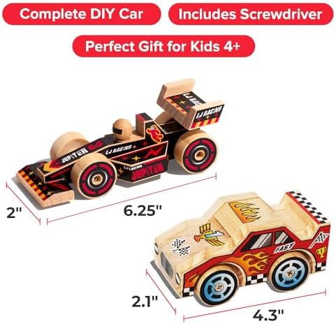 Little Jupiter DIY Wooden Kits w/Stickers - Stem Building Toys - Wood Crafts - Woodworking Kits - Wood Building Kits for Ages 4-7 Yrs (Open & Closed Wheel Race Cars) - Image 5