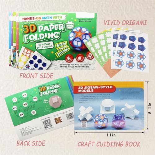 Foraineleyo Hands-On Math 3D Paper Folding Kit - STEM Origami Puzzle for Boys Girls Ages 6-12, Medium Level 3D Jigsaw-Style Models - Image 4