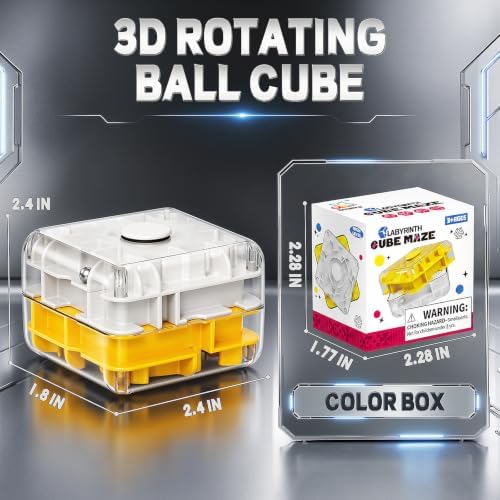 3D Maze Cube Ball Puzzle Brain Teaser for Adults & Kids, Educational Learning Toys Logical Thinking, Family Board Games Tabletop, Durable Puzzle Cube (White&Yellow, 2.4x1.8x2.4) - Image 2