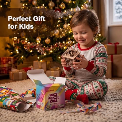 Fidget Brain Teaser Games for Kids: Wooden Puzzle Fidget Toy for Toddlers - Handheld Maze Puzzle Cube for Travel - 3D Labyrinth Game Road Trip Toys for Boys & Girls Ages 3-8 - Image 7