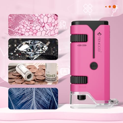 100x-250x Pocket Microscope for Kids Adults, Protable Handheld Miniscope, Mini Microscope Kit for Kids Adults Home School Lab Biology Science Education, Pink - Image 6