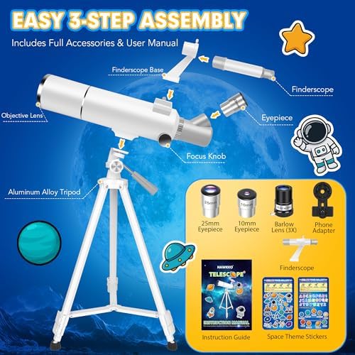 Hawkko 80mm Aperture 500mm Telescope for Kids 8-12 & Adults Beginners - Image 6