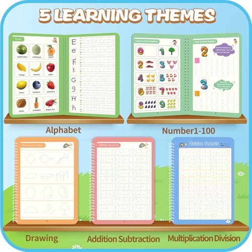 Magic Practice Copybook, Reusable Writing Practice Book, for Preschool Kids Age 3-8 ​Calligraphy 9.44in×6.29in(5 Books with Pens) - Image 4