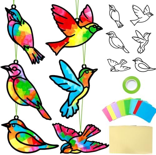 Qyeahkj 36 Set Spring Bird Suncatchers Crafts for Kids DIY Bird Window Tissue Paper Craft Kit Animal Hanging Decor for Summer School Home Activity Art Project Birthday Party Favor Gift by Qyeahkj