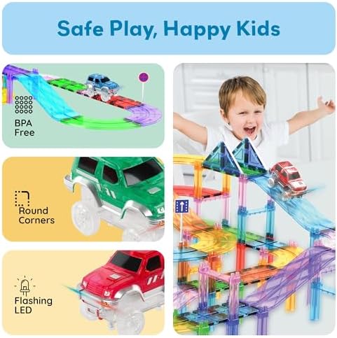 PicassoTiles 3 Pack LED Race Track Cars, Magnetic Tile STEM Toy Set Ages 3+ - Image 6