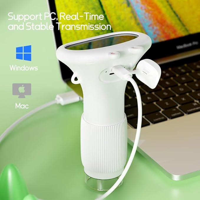 Portable Digital Microscope for Kids, Pocket Handheld Microscope Camera with 2'' Inch Screen, Educational Science Christmas Birthday Gifts for Age 3 4 5 6 7 8 9 10 11 12 Girls Boys - White