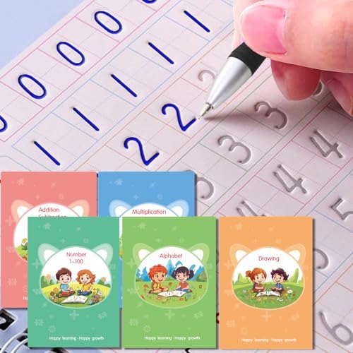 Magic Practice Copybook, Reusable Writing Practice Book, for Preschool Kids Age 3-8 ​Calligraphy 9.44in×6.29in(5 Books with Pens) by ESAUYB