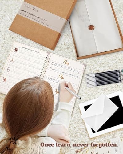 UNCLE EJ® Grooved Cursive Handwriting Workbook Kit - Reusable Cursive Workbook for Kids 8-12 and Adults, Magic Grooved Handwriting Practice, Letters Words Poetry & Affirmations, Cursive Charm, 9.8"x7" - Image 6