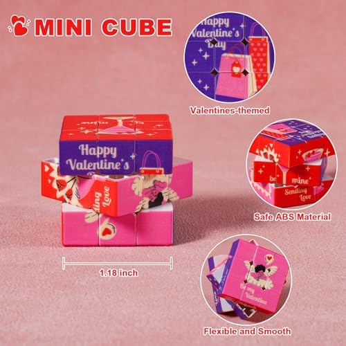 24 Pack Premium Valentine's Day Mini Cubes Set with Cards & Bags, 3x3x3 Puzzle Cubes (1.18 Inch) Heart-Themed Classroom Exchange Gifts, Valentines Gift, Bulk Party Favors, Goodie Bag Stuffers for Kids - Image 4