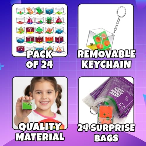 Brain Teaser Puzzle Cubes Keychains (24-Pack) Mini Maze Party Favor Toys - Image 2