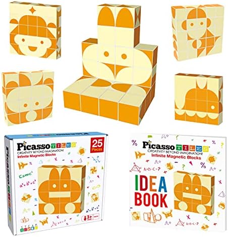 PicassoTiles 25 Piece Magnetic Puzzle Game Magic Cube Puzzles Brain Teaser Set Kids Toy Magnet Pattern Block Matching Toys with Free Ideabook 150+ Inspirations Included STEM Learning Early Education by PicassoTiles