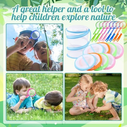 8 Sets Mini Butterfly Cage for Kids with Magnifier and Tweezer Butterfly Catching Kit Outdoor Explorer Kit Butterfly Habitat Net Insect Mesh Cages Butterfly Enclosure Bug Pop Terrarium up - Image 5