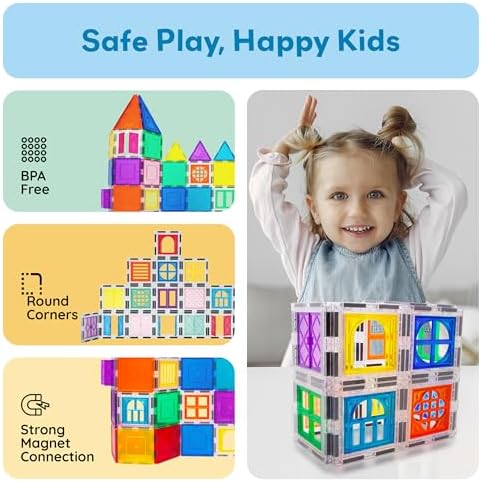 PicassoTiles 40pcs Magnetic Tiles Clip-in Window and Door Expansion Set, Magnetic Block Add-ons, Magnet Building Construction Toys, STEM Education Learning Block for Toddler Boys and Girls 3+ PTW40 - Image 6