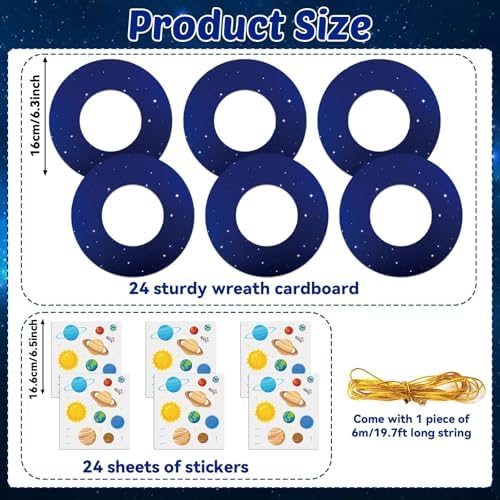 Lonfliness 24 Sets Space Wreath Craft Kits DIY Hanging Decor Solar System Paper Wreath Craft Ornament with Planet Stickers Outer Space Party Supplies for Home School Classroom Activities - Image 2