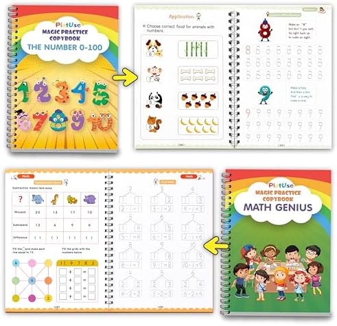 4 Pack Magic Practice Copybook for Kids Ages 3-8, Reusable Grooved Handwriting Workbooks with Disappearing Ink Pens - Workbook for Learning Drawing Math Skill Writing, Preschool Preparation - Image 3