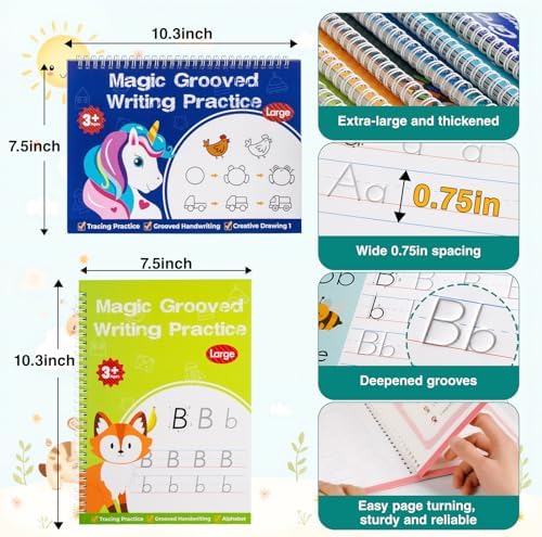Magic Grooved Writing Practice, Tiny Thinkers Reusable Indented Handwriting Practice for Kids 3-5, Your Little Explorer Motor Magic Happy Writer System Children Set Age 6-8 for Preschool Kindergarten - Image 6