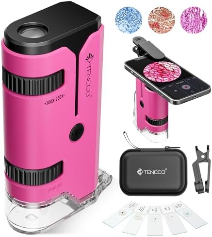 100x-250x Pocket Microscope for Kids Adults, Protable Handheld Miniscope, Mini Microscope Kit for Kids Adults Home School Lab Biology Science Education, Pink by Unknown