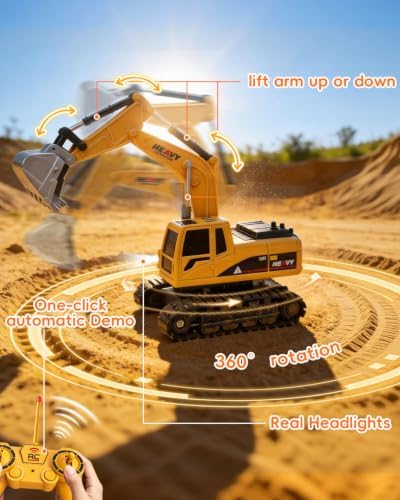 Remote Control Excavator and Dump Truck Toy Set for Kids - Image 3