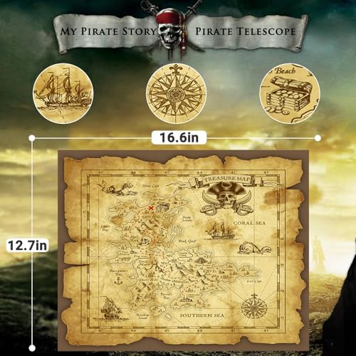 Retro Pirate Telescope Zoomable with Treasure Map 25x30 Spyglass Portable Collapsible Handheld Telescope Vintage Monocular for Kids & Survival Gear - Image 3