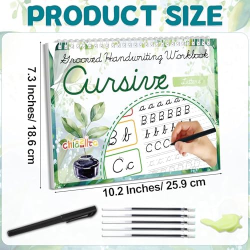 chiazllta Grooved Cursive Handwriting Workbook with Disappearing Ink Pens Magic Reusable Grooved Cursive Writing Practice for Beginners Kids Kickoff Student Workbook Homeschooling Supplies (Letters) - Image 2