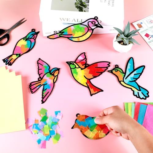 Qyeahkj 36 Set Spring Bird Suncatchers Crafts for Kids DIY Bird Window Tissue Paper Craft Kit Animal Hanging Decor for Summer School Home Activity Art Project Birthday Party Favor Gift - Image 5