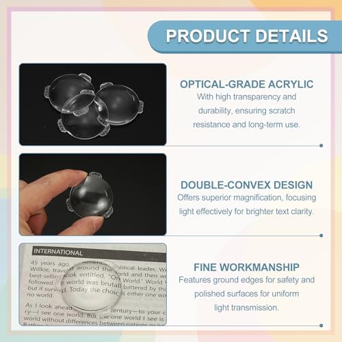 PATIKIL 20 Pack Biconvex Lens, 34mm Dia. 42mm Focal Length Aspheric Optical Lenses Magnifier Paperweight Acrylic Double Convex for DIY Office Desk Home Science Experiment Telescope - Image 3