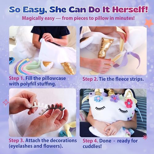 Pinwheel Crafts No Sew Unicorn Pillow Kit for Girls Ages 4-8, Purple - Image 6